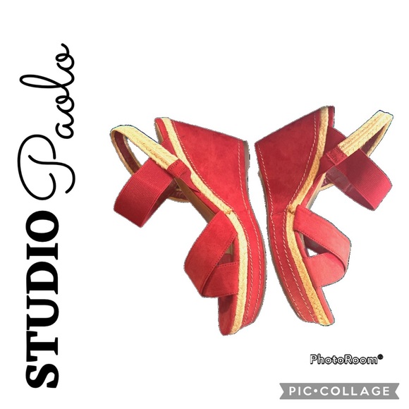 Studio Paolo Red Slingback Sandal Wedges - Picture 5 of 9
